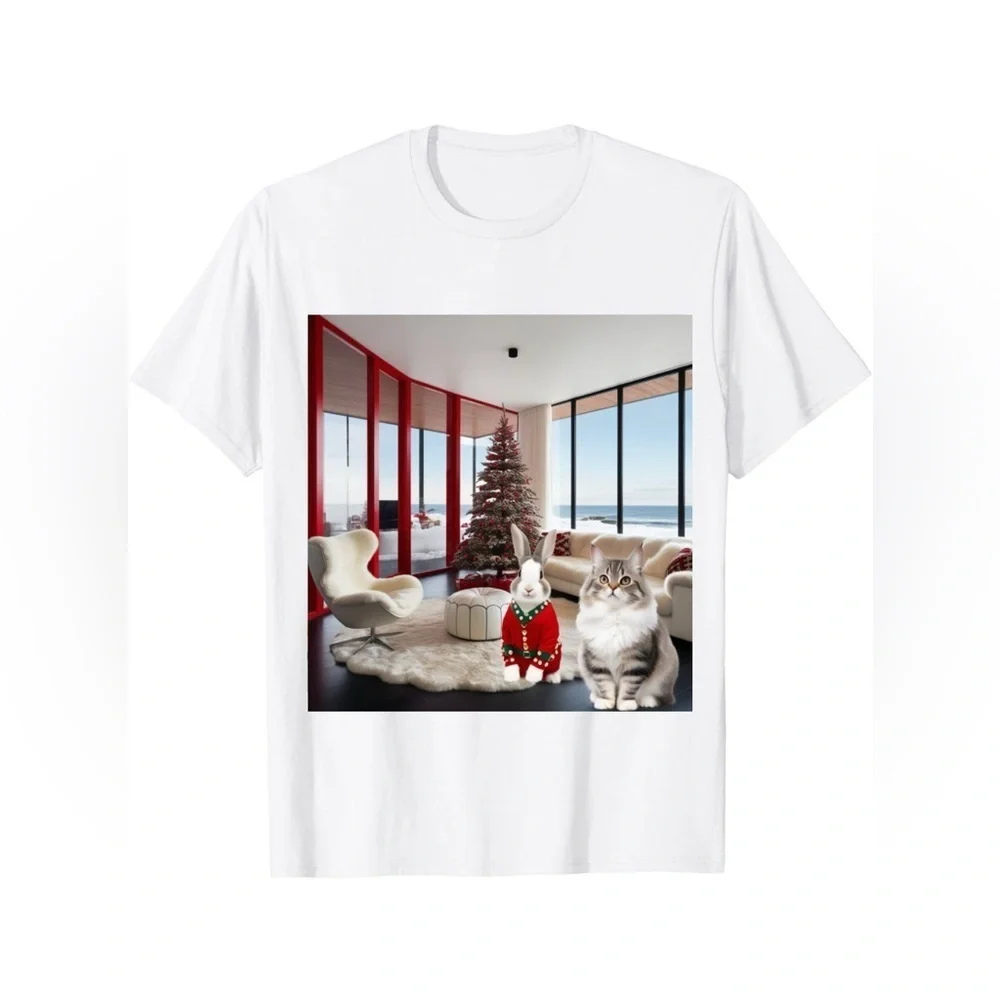 HANDCRAFTED digital art Holiday Red Pet Sweater in a decorated festive space NWT